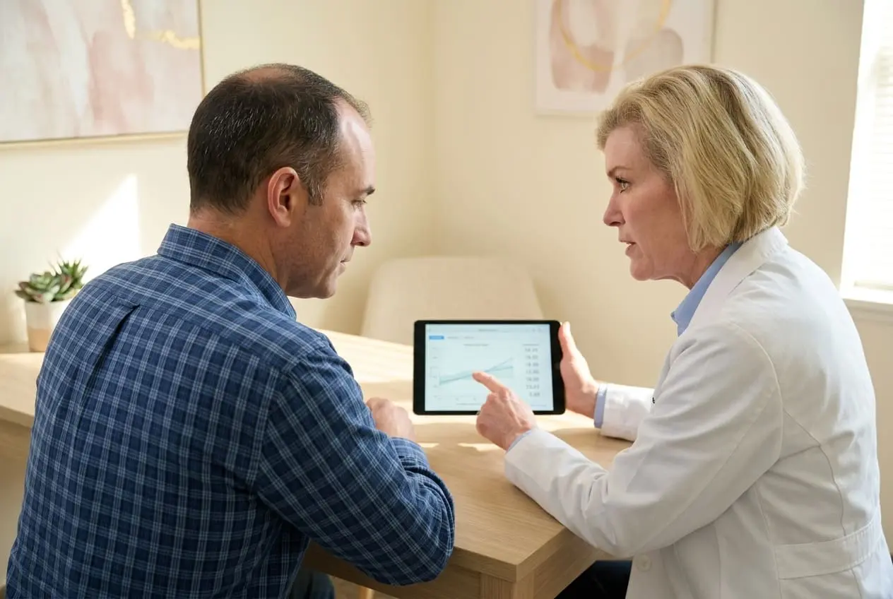 Dr. Julia Springs discussing testosterone therapy with male patient
